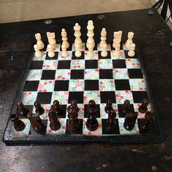 Scrapbook Chess Set - Mint Green Flowers - Picture 9 of 12